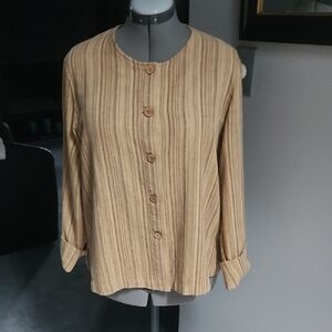 Easy Spirit Tan Long Sleeve Boxy Button Down Shirt